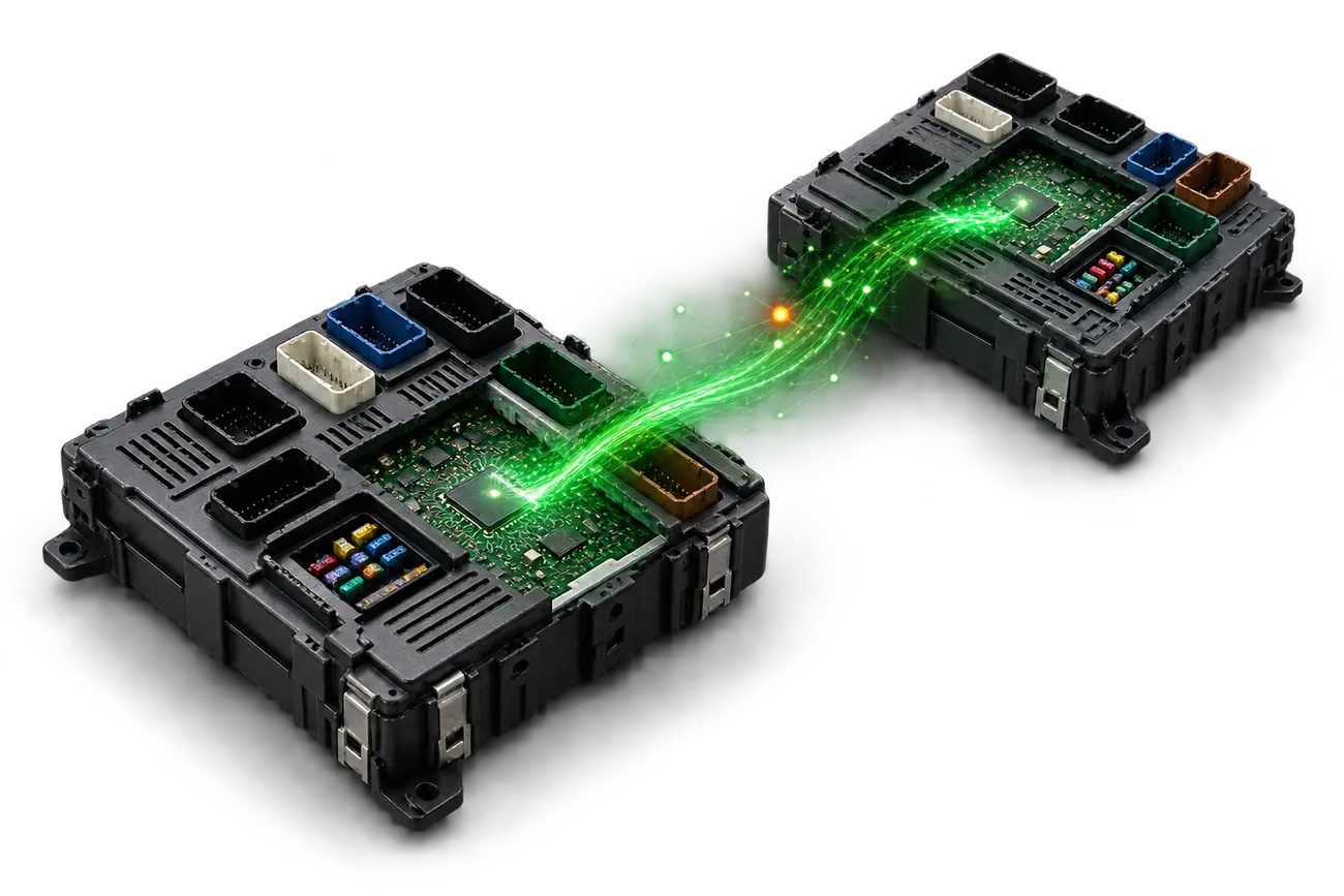 Deux modules BSI reliés par un transfert de données contrôlé